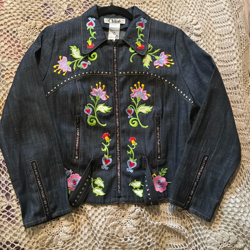 Embellished Chloe Denim / Linen Jacket Size 42
